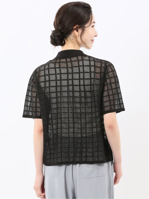 ハンドウォッシャブル シアーチェック ニットシャツ