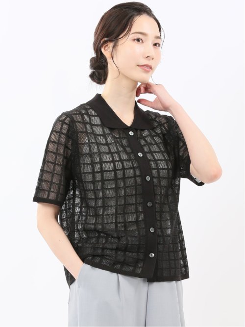 ハンドウォッシャブル シアーチェック ニットシャツ