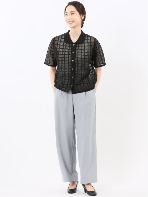 ハンドウォッシャブル シアーチェック ニットシャツ