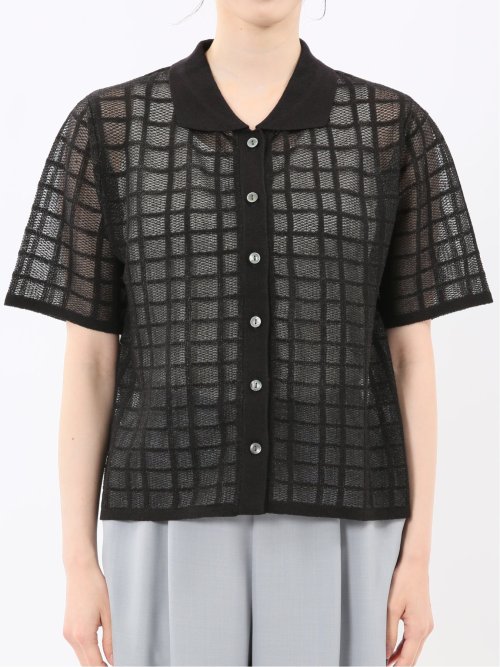 ハンドウォッシャブル シアーチェック ニットシャツ