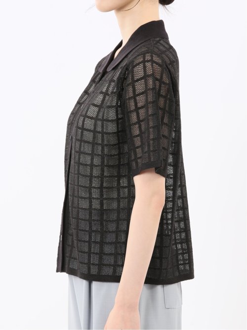 ハンドウォッシャブル シアーチェック ニットシャツ