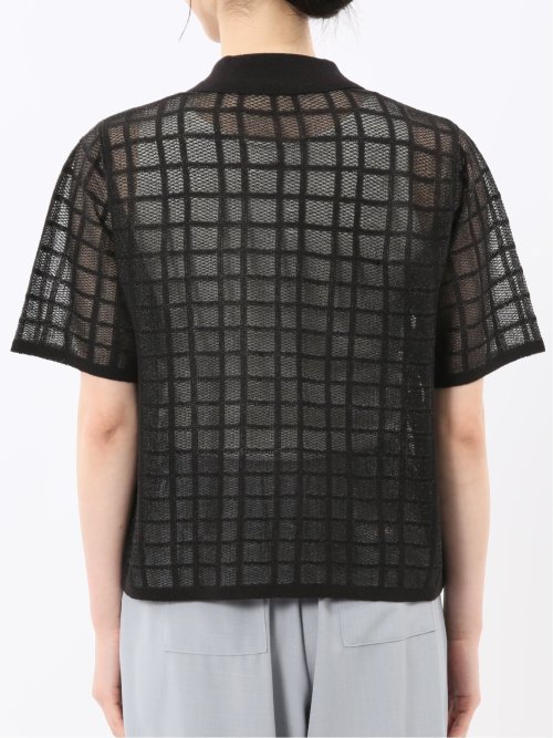 ハンドウォッシャブル シアーチェック ニットシャツ