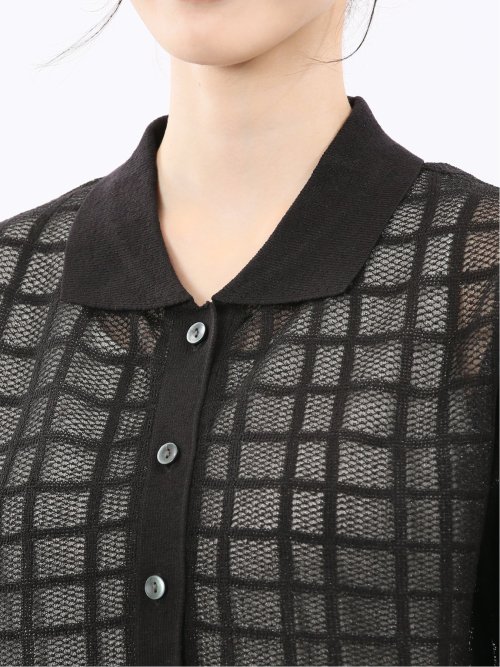 ハンドウォッシャブル シアーチェック ニットシャツ