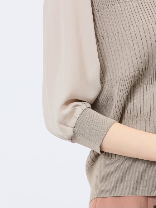 7分袖ジョーゼット リブニットプルオーバー