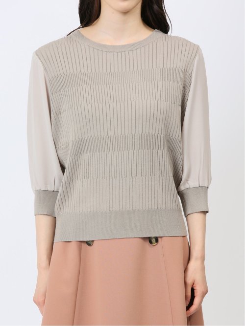 7分袖ジョーゼット リブニットプルオーバー