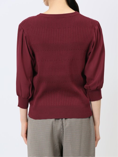 7分袖ジョーゼット リブニットプルオーバー