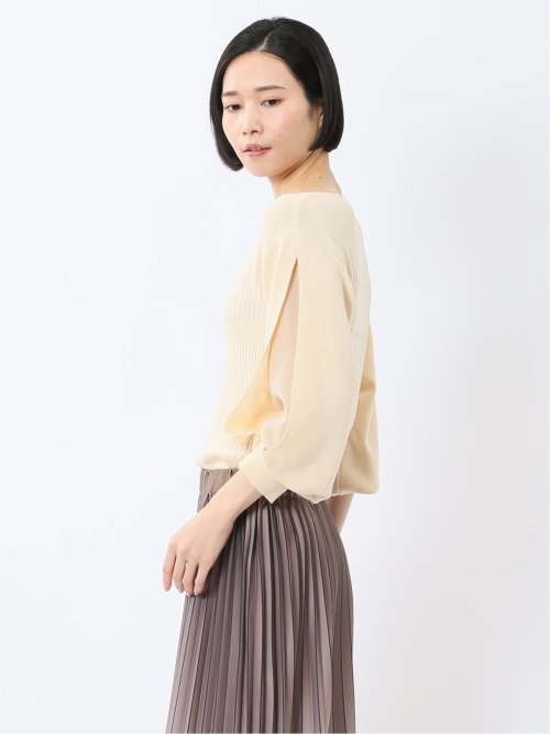 クルーネック 7分袖 ニットプルオーバー