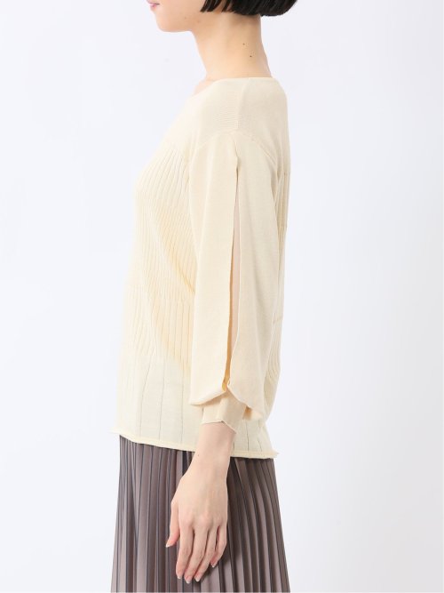 クルーネック 7分袖 ニットプルオーバー