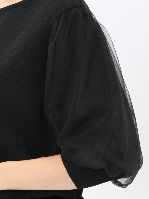 ハンドウォッシャブル 袖チュール ニットプルオーバー