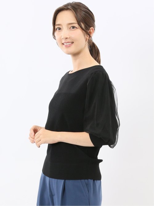 ハンドウォッシャブル 袖チュール ニットプルオーバー