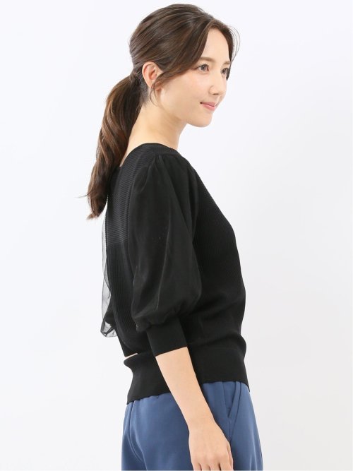 ハンドウォッシャブル 袖チュール ニットプルオーバー