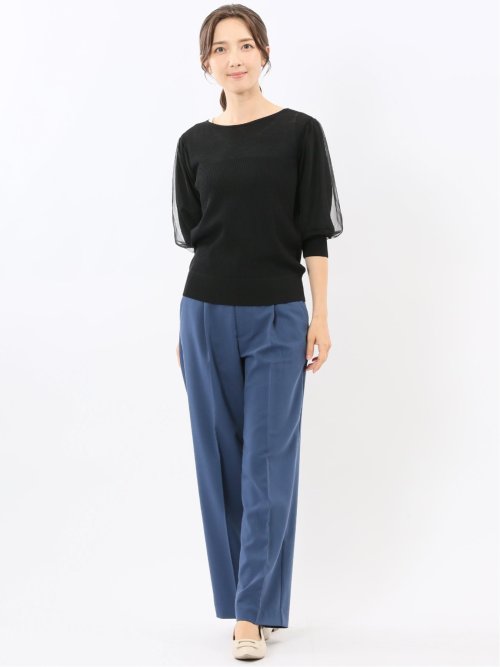 ハンドウォッシャブル 袖チュール ニットプルオーバー