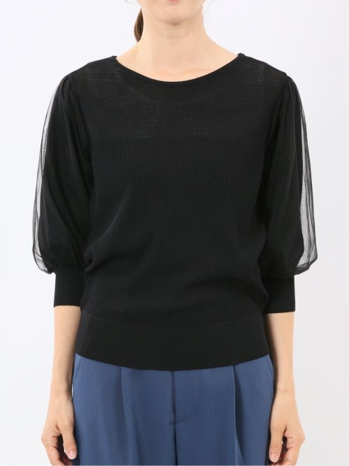 ハンドウォッシャブル 袖チュール ニットプルオーバー