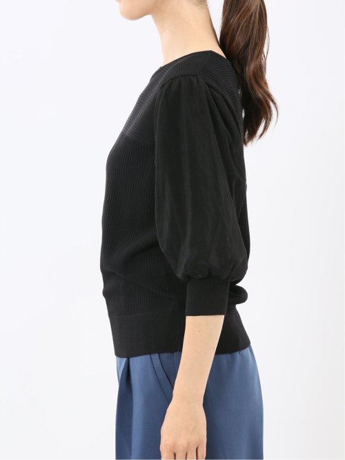 ハンドウォッシャブル 袖チュール ニットプルオーバー