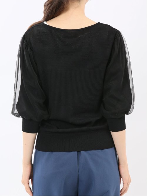 ハンドウォッシャブル 袖チュール ニットプルオーバー