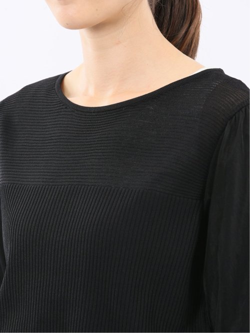 ハンドウォッシャブル 袖チュール ニットプルオーバー