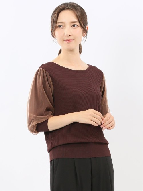 ハンドウォッシャブル 袖チュール ニットプルオーバー