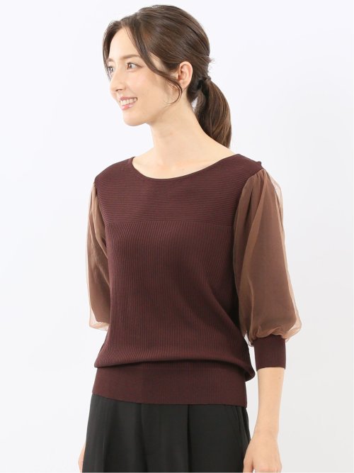 ハンドウォッシャブル 袖チュール ニットプルオーバー