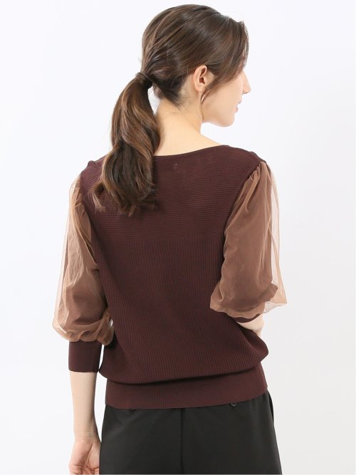 ハンドウォッシャブル 袖チュール ニットプルオーバー