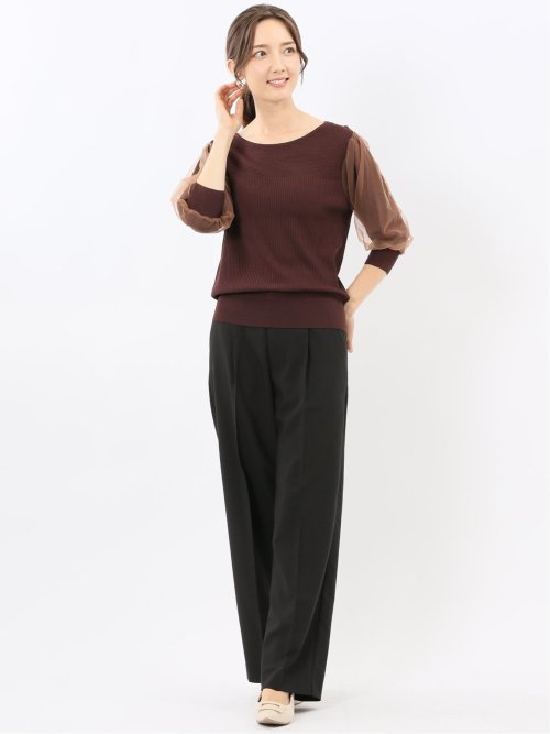 ハンドウォッシャブル 袖チュール ニットプルオーバー