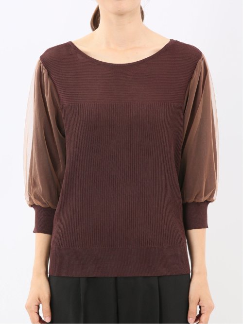 ハンドウォッシャブル 袖チュール ニットプルオーバー