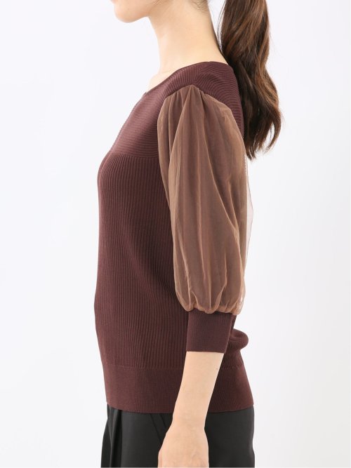 ハンドウォッシャブル 袖チュール ニットプルオーバー