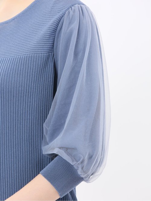 ハンドウォッシャブル 袖チュール ニットプルオーバー