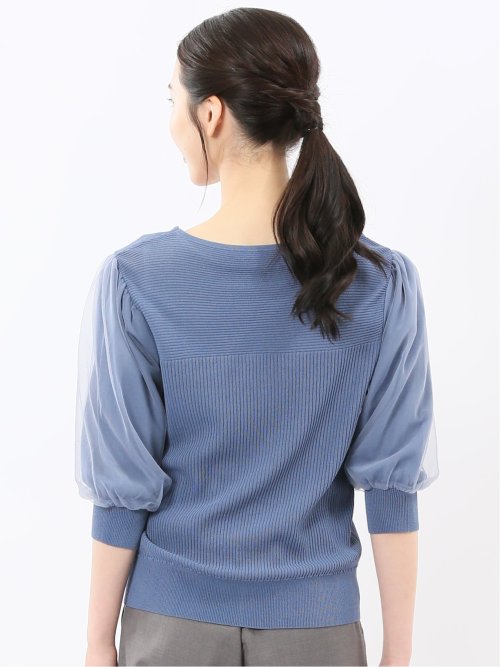 ハンドウォッシャブル 袖チュール ニットプルオーバー