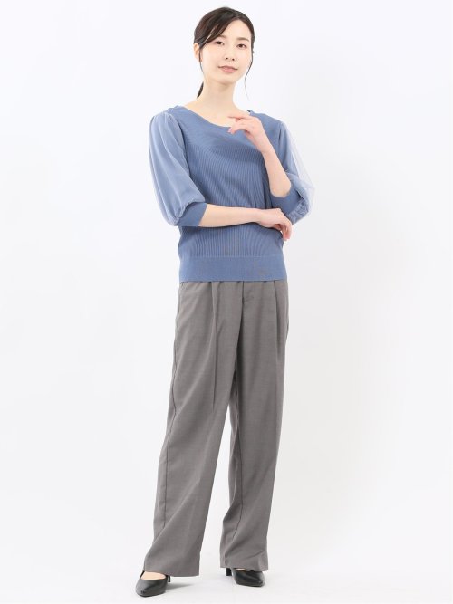 ハンドウォッシャブル 袖チュール ニットプルオーバー