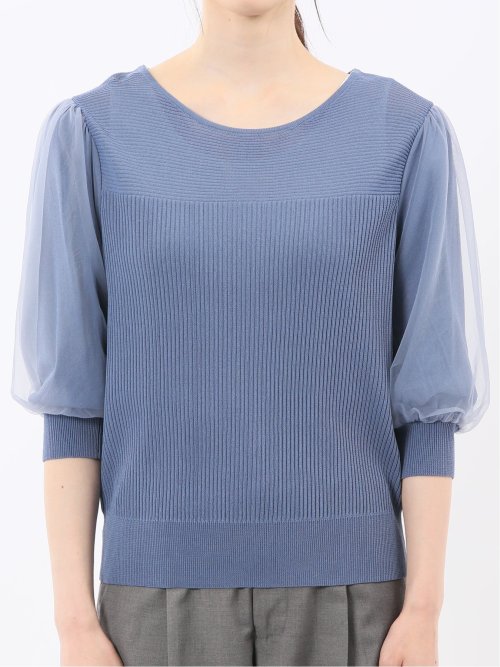 ハンドウォッシャブル 袖チュール ニットプルオーバー