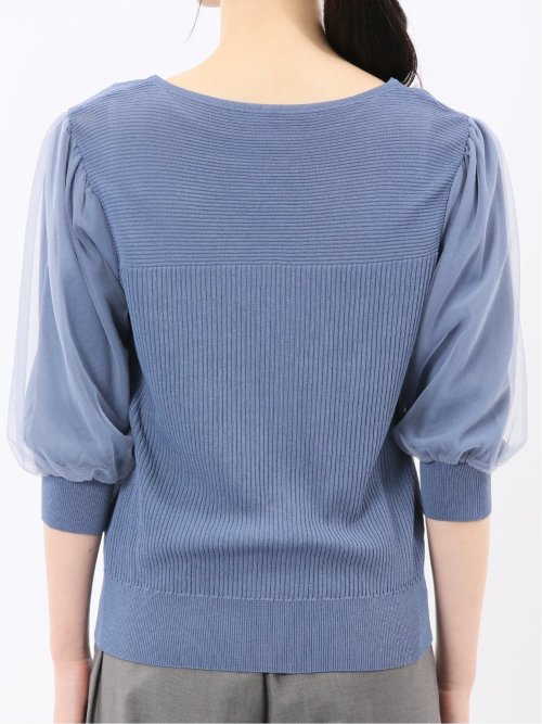 ハンドウォッシャブル 袖チュール ニットプルオーバー