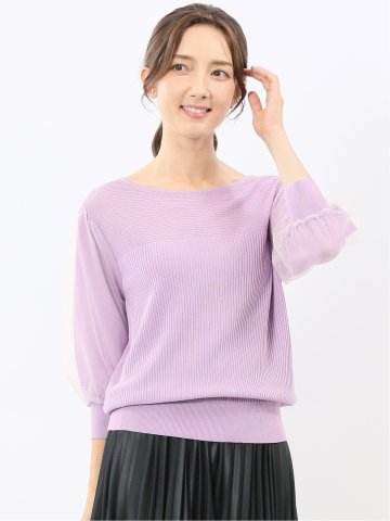 ハンドウォッシャブル 袖チュール ニットプルオーバー