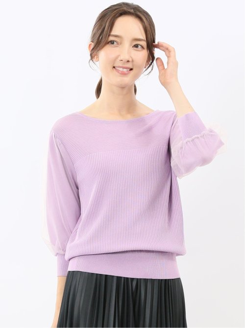 ハンドウォッシャブル 袖チュール ニットプルオーバー