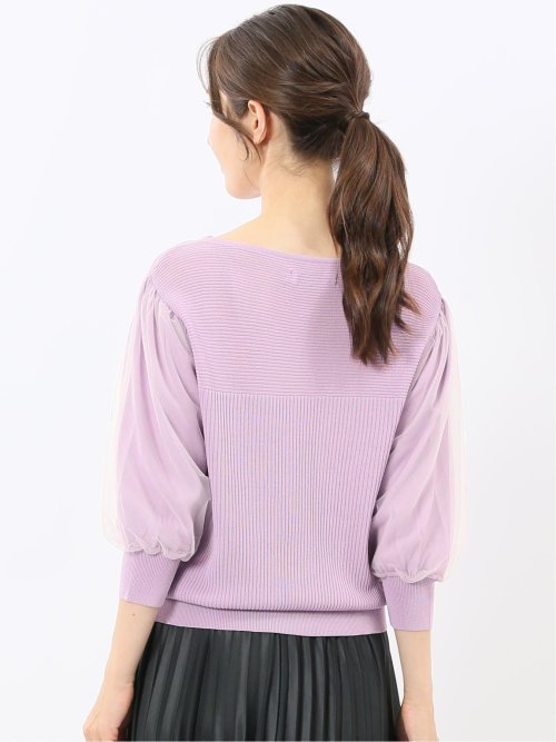 ハンドウォッシャブル 袖チュール ニットプルオーバー