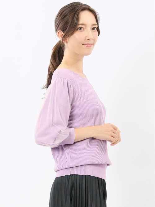 ハンドウォッシャブル 袖チュール ニットプルオーバー