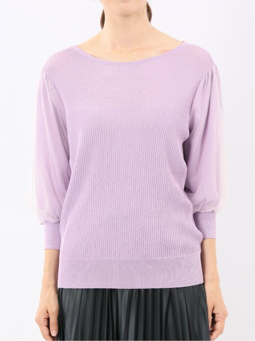 ハンドウォッシャブル 袖チュール ニットプルオーバー