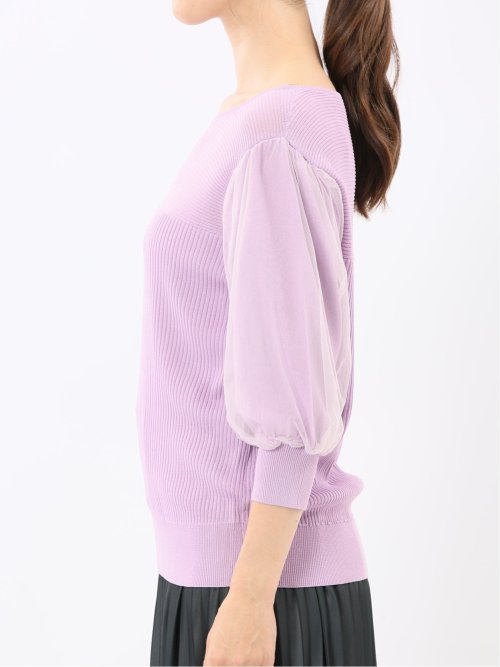 ハンドウォッシャブル 袖チュール ニットプルオーバー