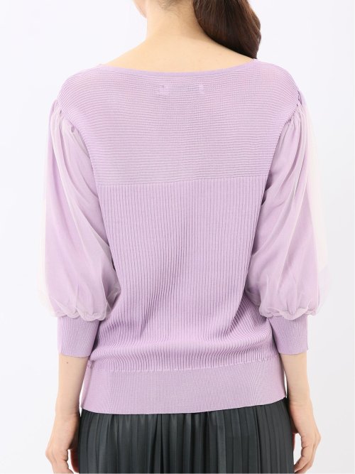 ハンドウォッシャブル 袖チュール ニットプルオーバー