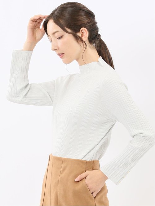 ハンドウォッシャブル ラメリブ ハイネック ニットプルオーバー