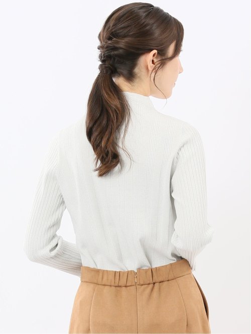 ハンドウォッシャブル ラメリブ ハイネック ニットプルオーバー