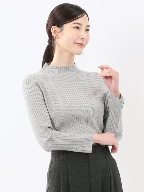 ハンドウォッシャブル ラメリブ ハイネック ニットプルオーバー