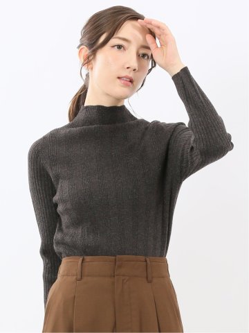 ハンドウォッシャブル ラメリブ ハイネック ニットプルオーバー