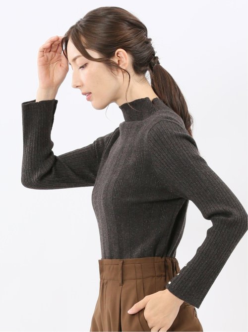 ハンドウォッシャブル ラメリブ ハイネック ニットプルオーバー