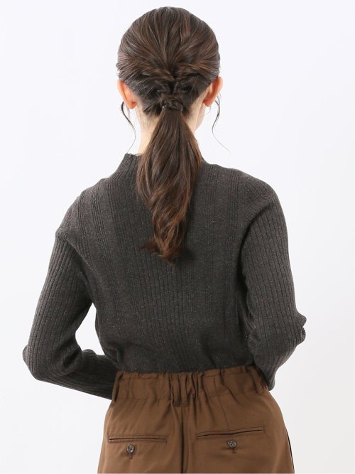 ハンドウォッシャブル ラメリブ ハイネック ニットプルオーバー