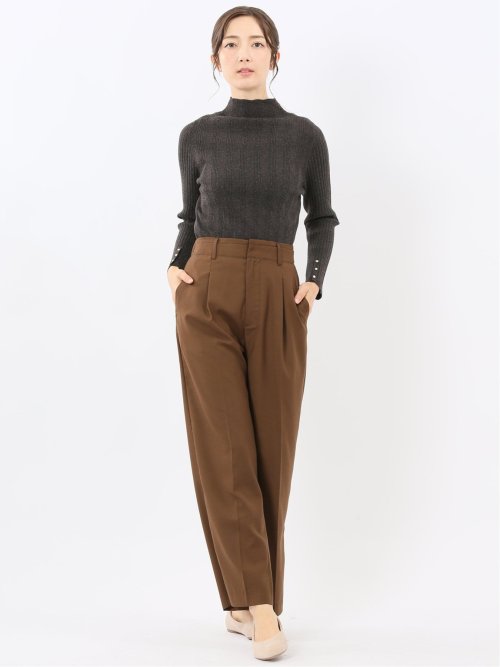 ハンドウォッシャブル ラメリブ ハイネック ニットプルオーバー