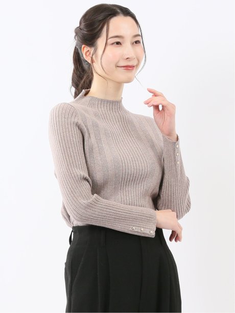 ハンドウォッシャブル ラメリブ ハイネック ニットプルオーバー