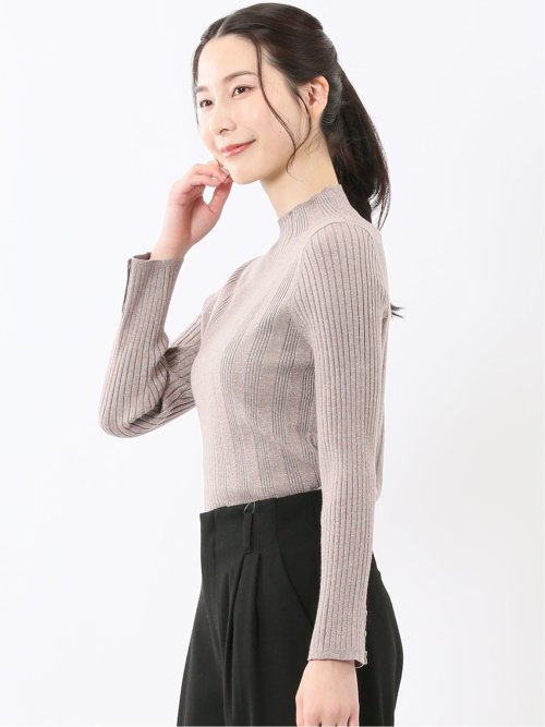 ハンドウォッシャブル ラメリブ ハイネック ニットプルオーバー