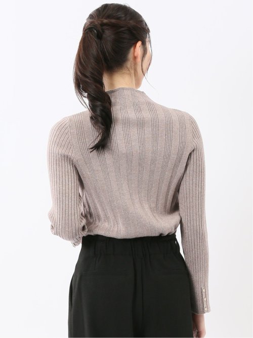 ハンドウォッシャブル ラメリブ ハイネック ニットプルオーバー