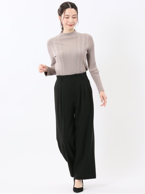 ハンドウォッシャブル ラメリブ ハイネック ニットプルオーバー