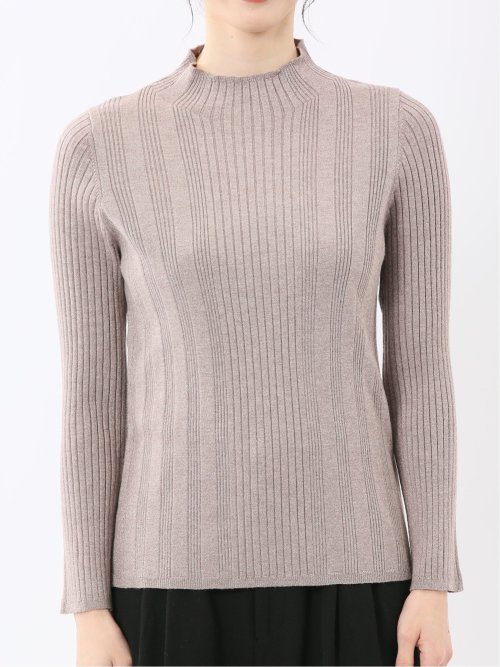 ハンドウォッシャブル ラメリブ ハイネック ニットプルオーバー